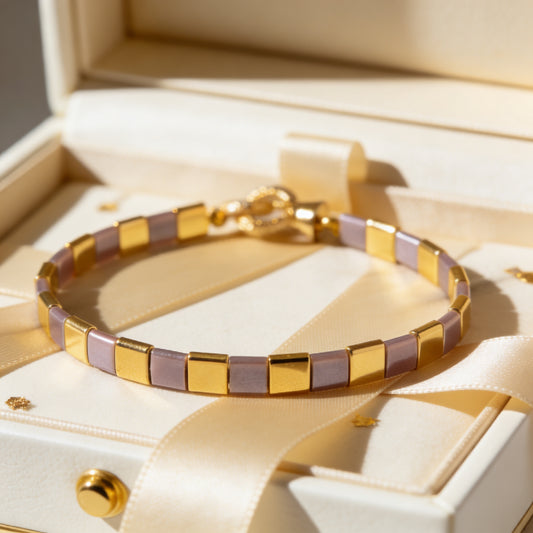 Silk Line Bracelet - Handmade Lilac Gold Tila Jewelry Gem N Glow by Natali