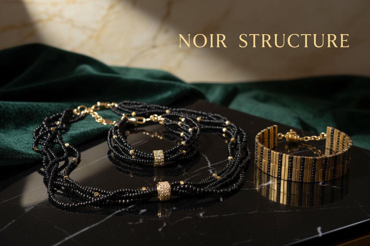 Dark-toned statement jewelry – Noir Structure by Natali