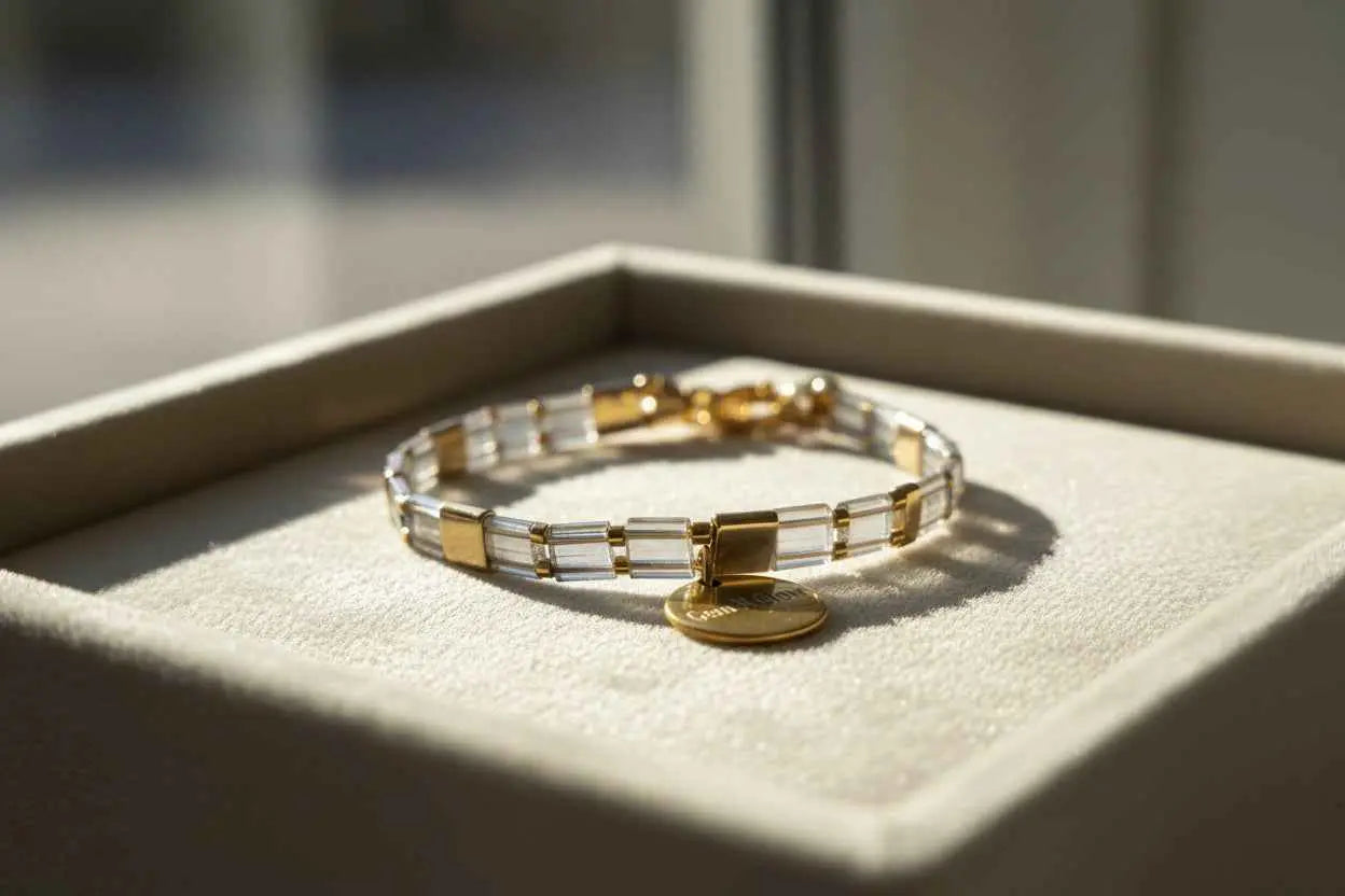 Glow Line Bracelet – Minimal Miyuki Tila Bracelet with Gold Details