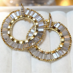 Glow Line Hoops | Handmade Miyuki Tila Gold Hoop Earrings