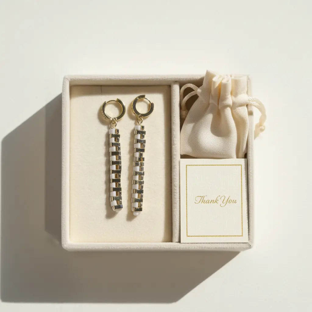 Miyuki Tila bead linear drop earrings by Gem N Glow, featuring colorful bead design and sleek dangle style.