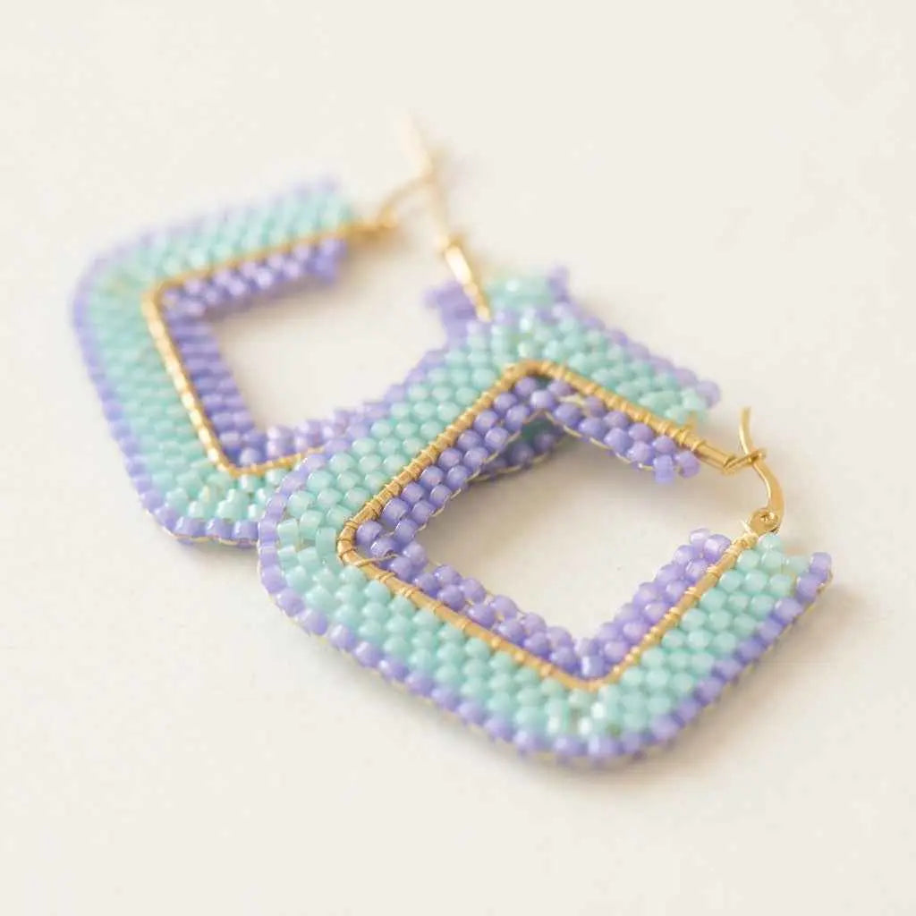 Aura Tide Hoops – Handmade Miyuki Bead Earrings in Mint & Lilac