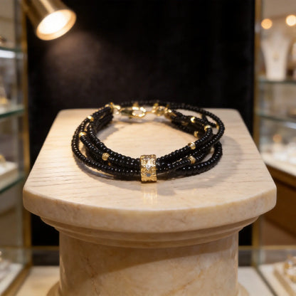 Eclipse Miyuki Set | Black Seed Bead Layered Jewelry with Gold Accents - Gemnglow