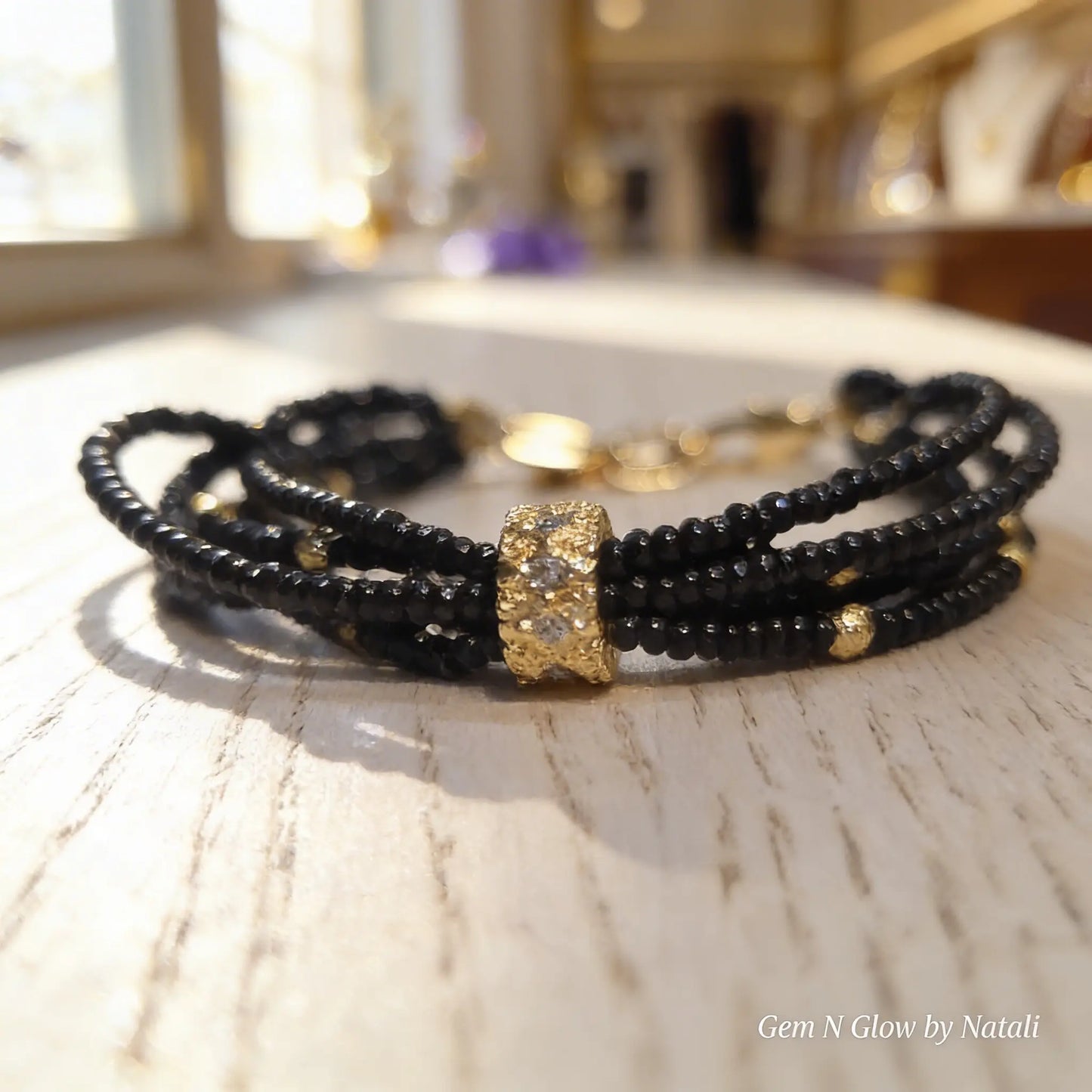 Eclipse Miyuki Set | Black Seed Bead Layered Jewelry with Gold Accents - Gemnglow