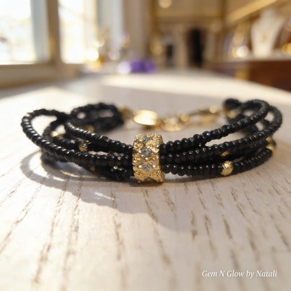 Eclipse Miyuki Set | Black Seed Bead Layered Jewelry with Gold Accents - Gemnglow