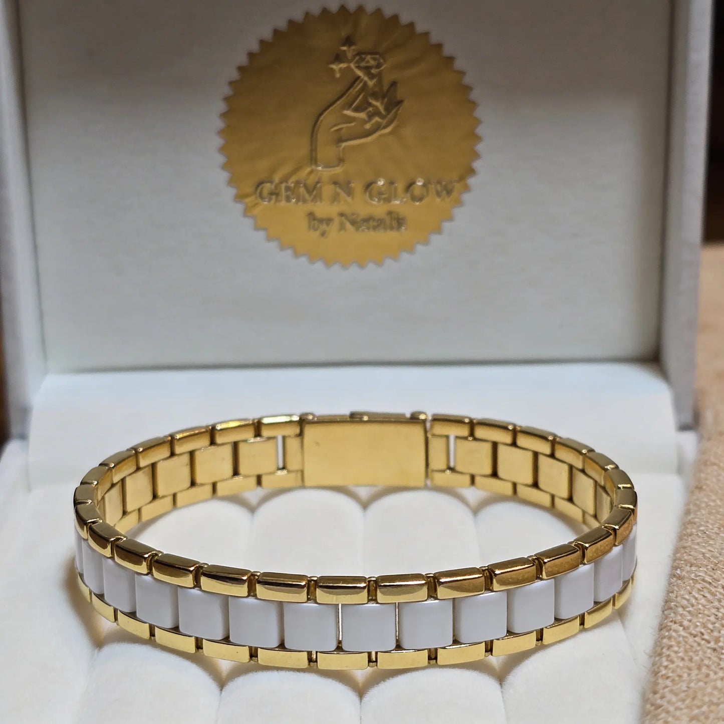 Ivory pulse bracelet by Gem N Glow by Natali featuring smooth beads and a delicate design for elegant wristwear.