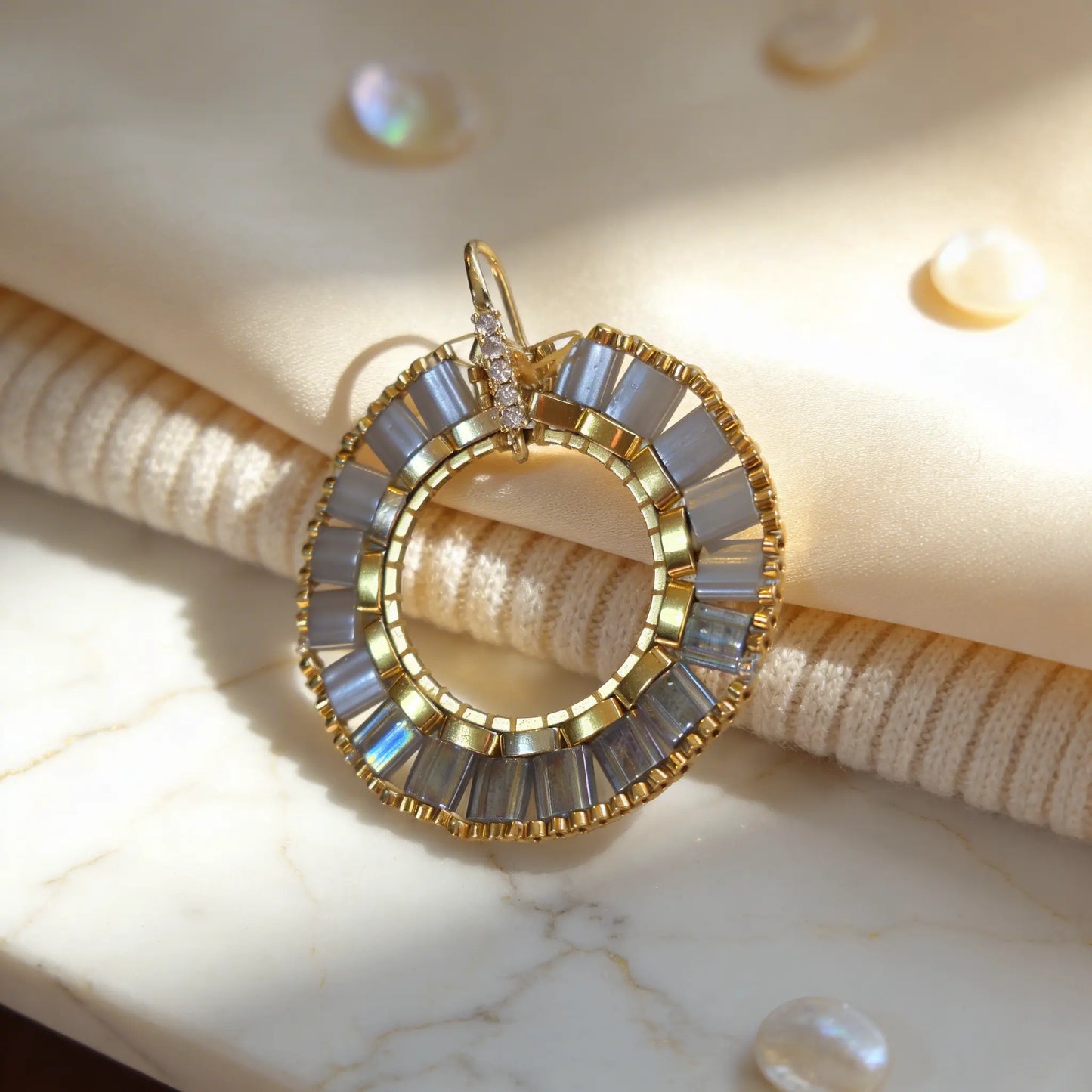 Ivory Halo Earrings | Gold Miyuki Hoop Jewelry - Gemnglow